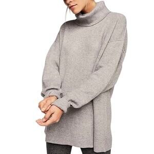 Free People Heather Grey Softly Structured Turtleneck Tunic Sweater Size XS